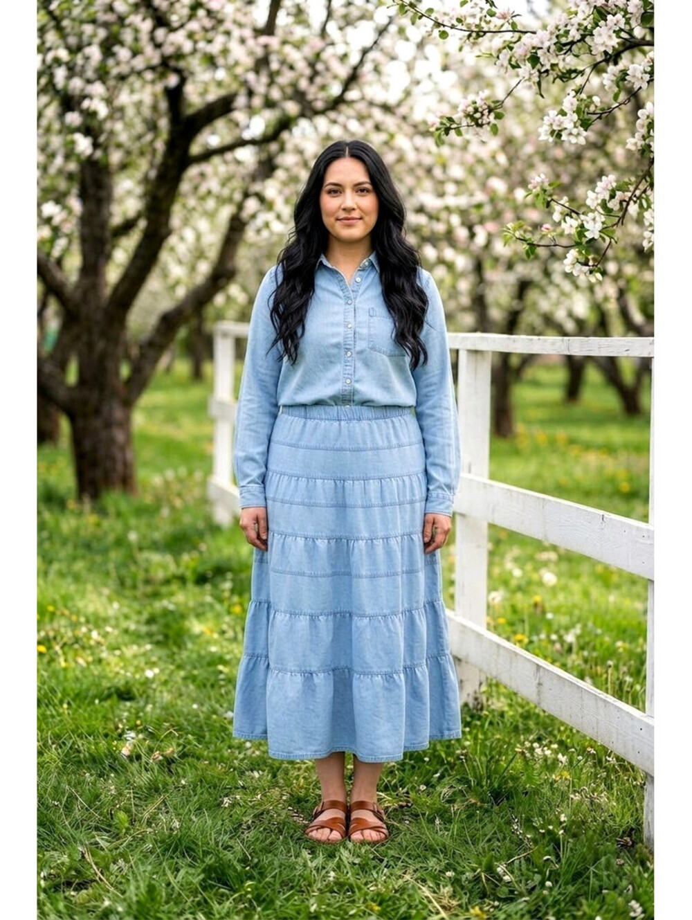 Emma James Tiered Chambray Midi Skirt sz 18 (Minor Flaws)